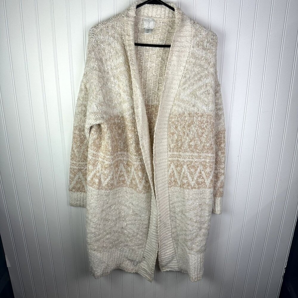 JOIE‎ Neutral Cream Nordic Printed Open Longline Cardigan Size Medium